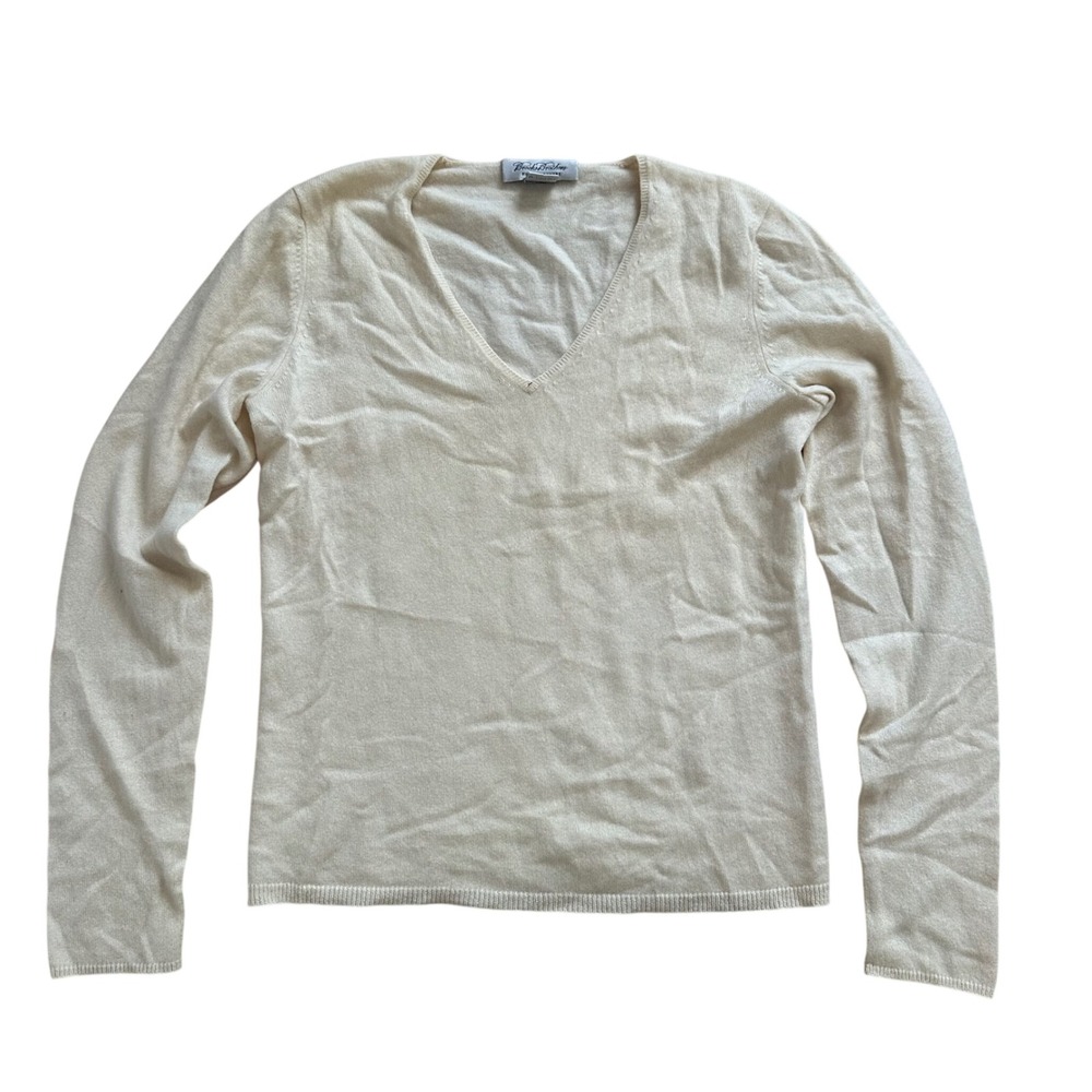 Brooks Brothers Womens Cream 100% Pure Cashmere V-Neck Sweater Size M Ivory